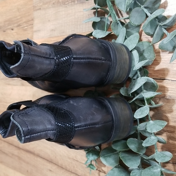 FRANCE MODE On Trend Blue Gray Black Mixed Media Booties with Straps - Picture 6 of 15